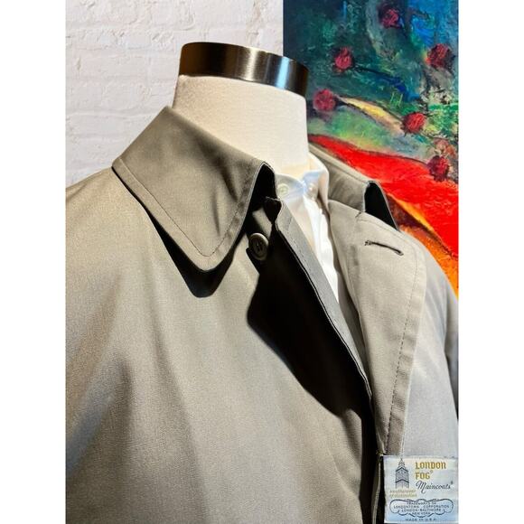 Vintage London Fog Mens 40L Khaki Tan Full Length Trench All Weather Rain Coat - Picture 3 of 15